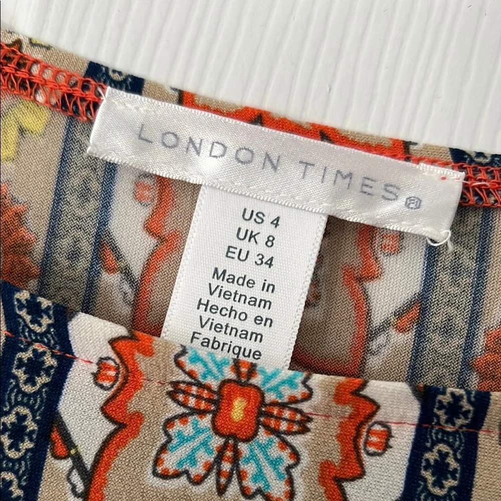 Vibrant London Times Blue and Orange Sheath Dress with Crew Neck - Picture 4 of 5